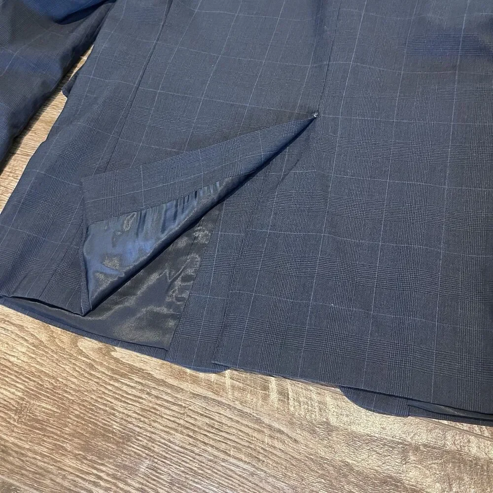 Jos A Bank Blazer Mens 48R Navy Blue Windowpane Wool Sport Coat Jacket Plaid
